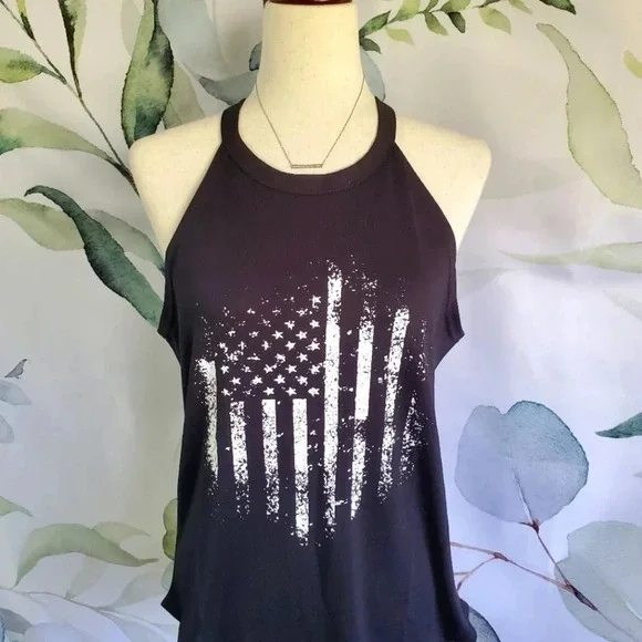 American Flag Halter Style Top in Black/White sz M - Picture 2 of 4